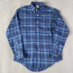 Brooks Brothers Regent Baird McNutt Linen Shirt Mens Medium Blue Plaid Button